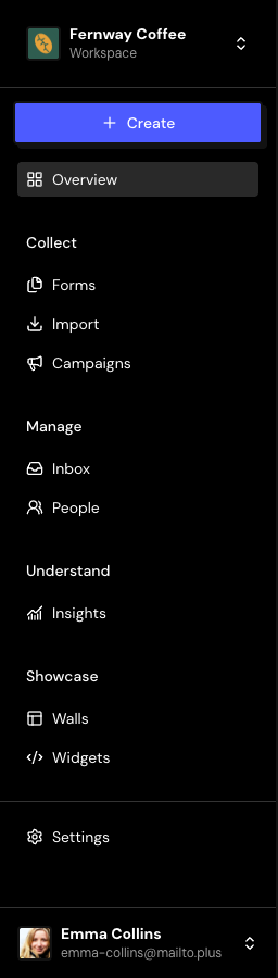 The sidebar of a space with every group visible. Owner role.